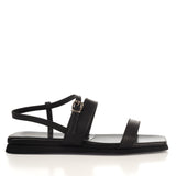 Flat Strap Sandals in Black Calfskin Leather