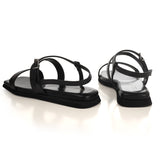 Flat Strap Sandals in Black Calfskin Leather