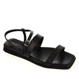 Flat Strap Sandals in Black Calfskin Leather