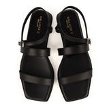 Flat Strap Sandals in Black Calfskin Leather