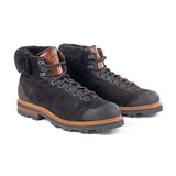 Men's Black Suede Lace-Up Boots with Shearling Collar