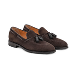 Men's Dark Brown Suede Goodyear Welted Tassel Loafers