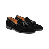 Men's Black Suede Goodyear Welted Tassel Loafers