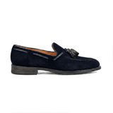 Men's Navy Blue Suede Goodyear Welted Tassel Loafers