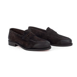 Men's Dark Brown Suede Goodyear Welted Tassel Loafers with Hand-Waxed Details
