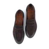 Men's Dark Brown Suede Goodyear Welted Tassel Loafers with Hand-Waxed Details