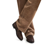 Men's Dark Brown Suede Goodyear Welted Tassel Loafers with Hand-Waxed Details