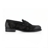 Men's Black Suede Goodyear Welted Tassel Loafers with Hand-Waxed Details