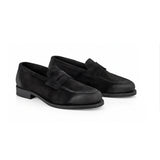 Men's Black Suede Goodyear Welted Tassel Loafers with Hand-Waxed Details