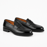 Men's Black Leather Goodyear Welted Tassel Loafers with Hand-Waxed Details