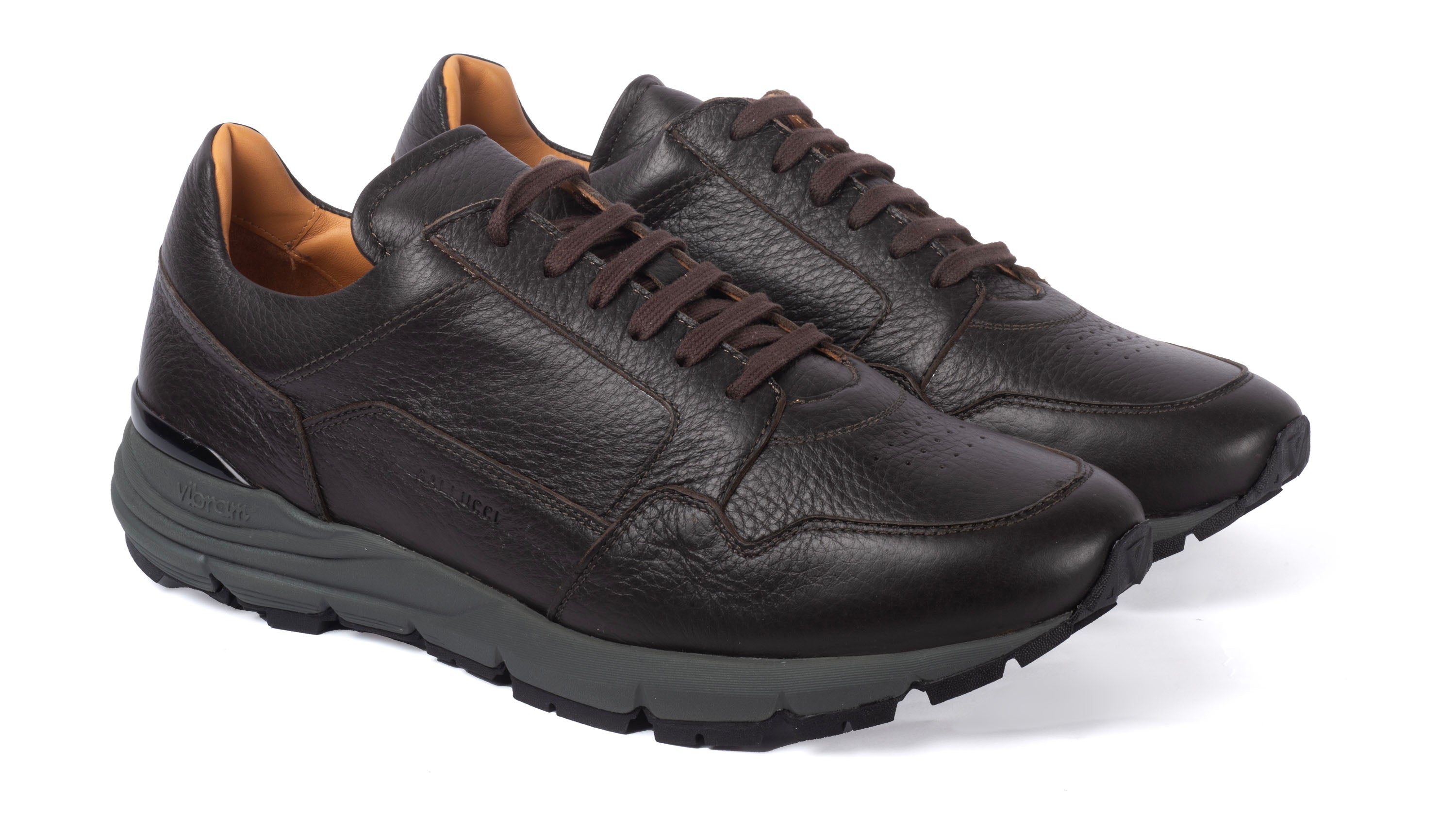 Sneakers Running 44 Marrone Scuro in Vera Pelle di Daino