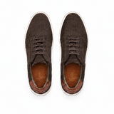 Men's Dark Brown Suede Sneakers with Cognac Heel Tab