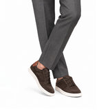 Men's Dark Brown Suede Sneakers with Cognac Heel Tab