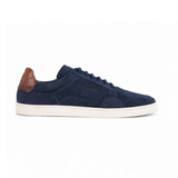 Men's Navy Blue Suede Sneakers with Cognac Heel Tab