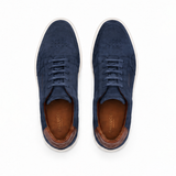 Men's Navy Blue Suede Sneakers with Cognac Heel Tab