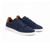 Men's Navy Blue Suede Sneakers with Cognac Heel Tab