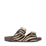 Sandals in pony leather with animalier effect and two buckles