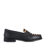 Penny loafer in black calfskin and pony leathers