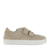 Double Straps Brogue Sneakers in Beige Suede Leather