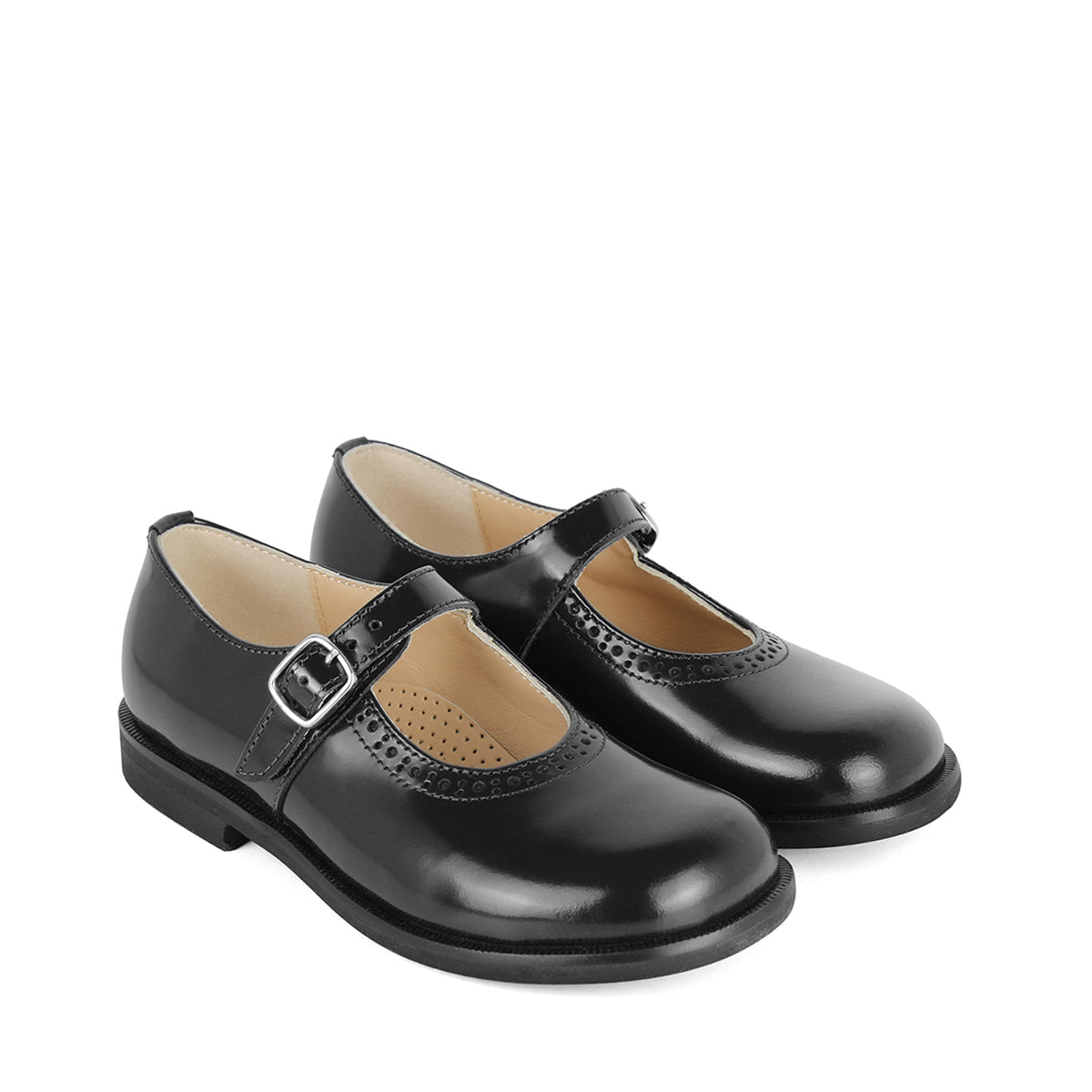 Ballet Flat in Black Calfskin Leather with Ankle Strap