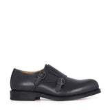 Goodyear welted Double Monk Strap in Dark Blue Calfskin Leather