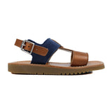 Sandals in tan/denim leather