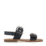 Sandals in blue calf leather with buckles