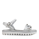 White sandal with flowers and diamonds