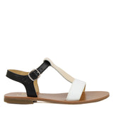 Sandals in black, beige and white calfskin leather
