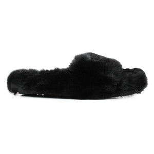 Black fluffy sliders