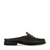 Flat Penny Loafer in Black and Beige Calfskin Leather
