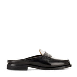 Flat Penny Loafer in White and Black Calfskin Leather