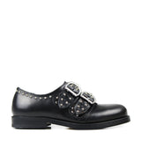 Derby with double buckle in black leather