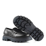 Penny Loafers in Black Calfskin Leather with High Sole