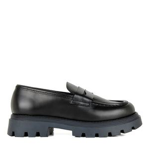 Chunky penny loafer in black calf leather