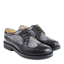 Load image into Gallery viewer, Brogue Derby in black calf leather and fabric detail

