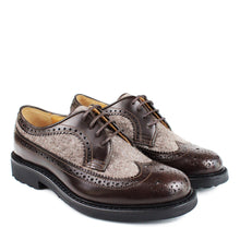 Load image into Gallery viewer, Brogue Derby in brown calf leather and fabric detail
