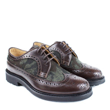 Load image into Gallery viewer, Brogue Derby in brown calf leather and fabric detail
