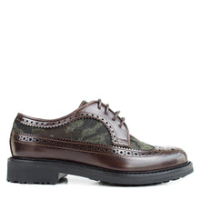 Load image into Gallery viewer, Brogue Derby in brown calf leather and fabric detail

