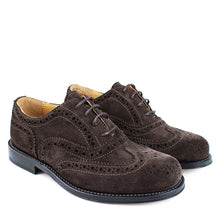 Load image into Gallery viewer, Brogue Derby in brown velour
