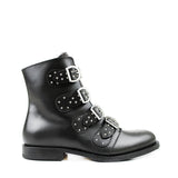 Ankle Boots in Black Calfskin Leather with Multiple Buckles