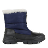 Après-ski Boots in Black Calfskin and Blue Fabric Leather with Zip
