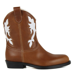 Texan Boots in tan leather and white details