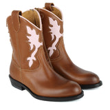 Stivale texano in pelle vitello marrone e rosa