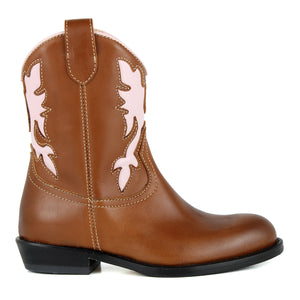 Texan Boots in tan leather and pink details