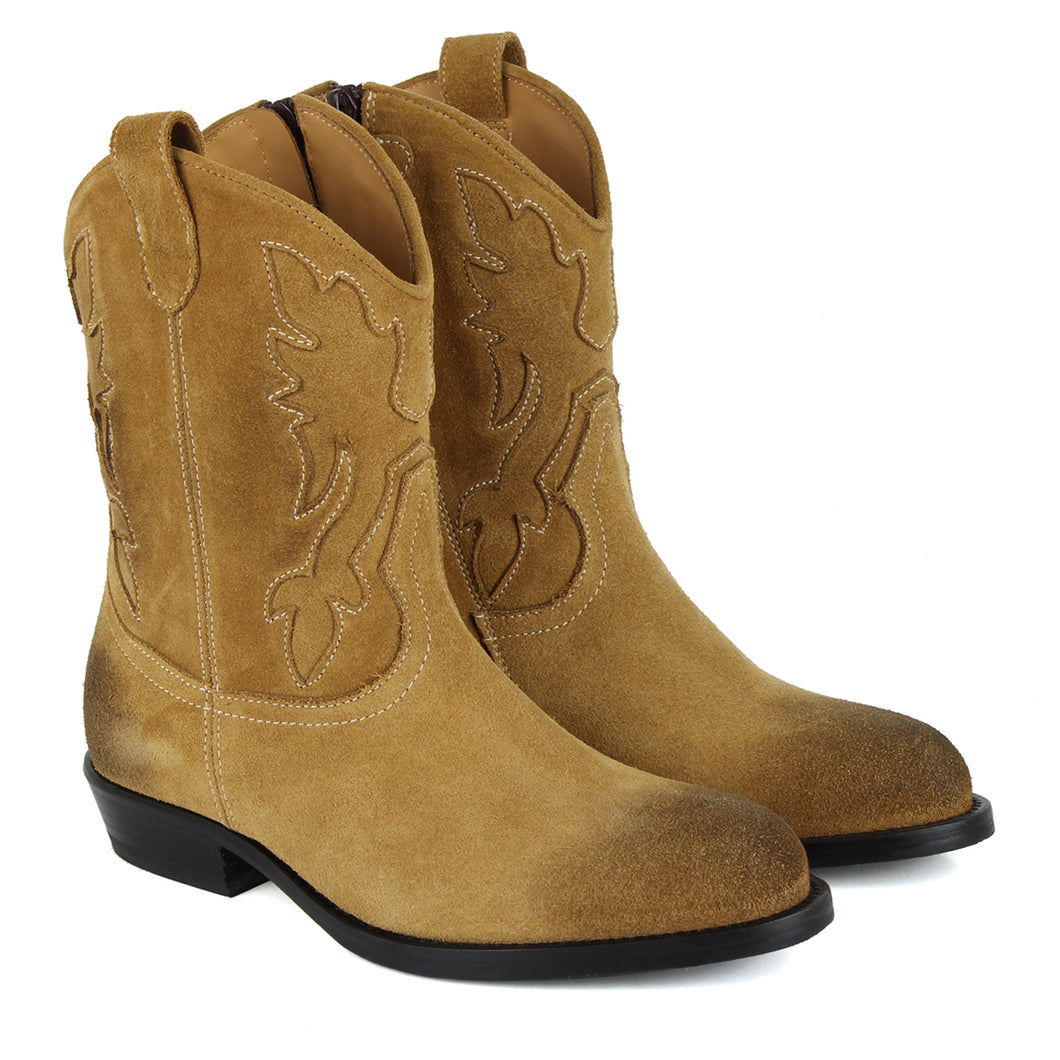 Texan boots in tan velour