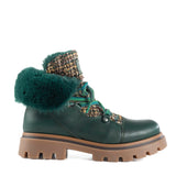 Ankle boots in Dark Green Calfskin and Jacquard Fabric
