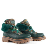 Ankle boots in Dark Green Calfskin and Jacquard Fabric