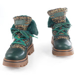 Ankle boots in Dark Green Calfskin and Jacquard Fabric