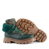 Ankle boots in Dark Green Calfskin and Jacquard Fabric